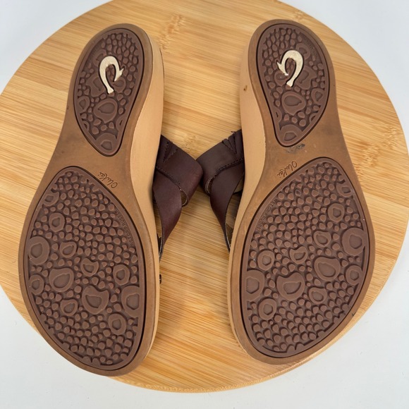 Olukai Kaekae Ko'o Brown Leather Flip Flop Sandals Womens 8 20409-SAGS - Picture 8 of 10